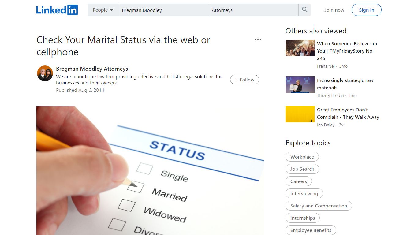 Check Your Marital Status via the web or cellphone - LinkedIn